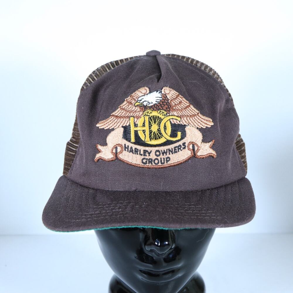 Vintage Harley Davidson Owners Group Mesh Trucker Hat Cap Black New Era Made USA